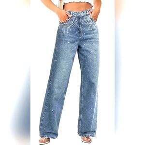NEW Kedera Womens Rhinestone Jeans High Waist Straight Leg Size 4